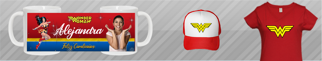 Regalo de cumpleaños personalizado con playera, taza y gorra de la mujer maravilla t-shirt  wonder woman